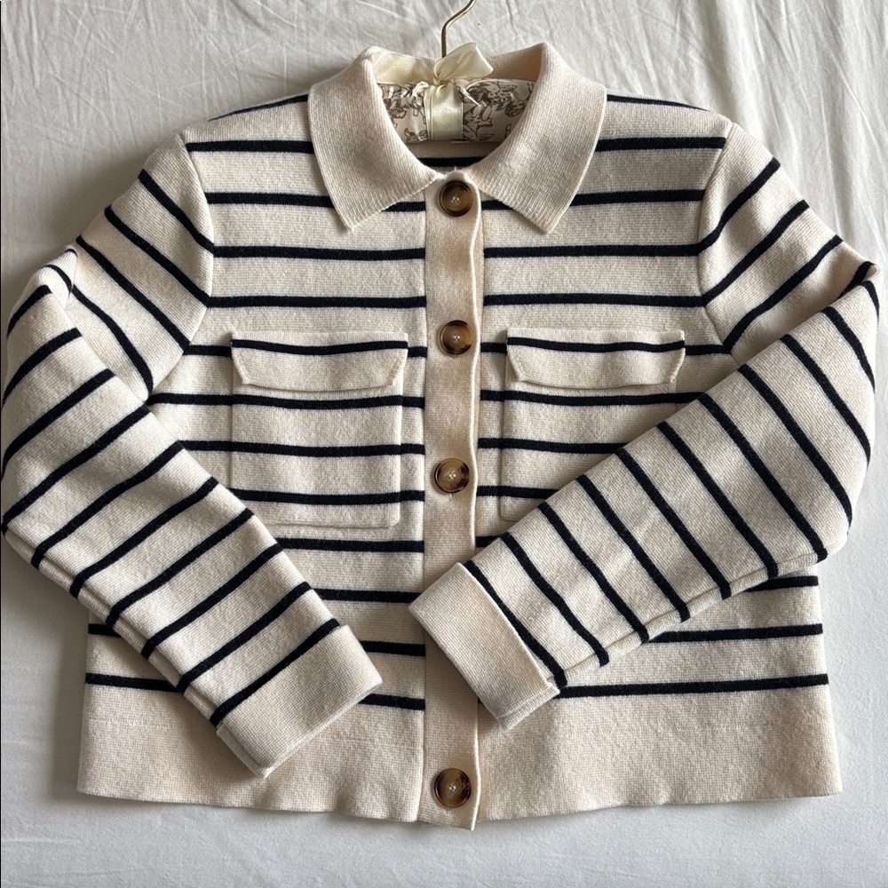 Sezane Betty Cardigan Ecru / Marine - Size XS